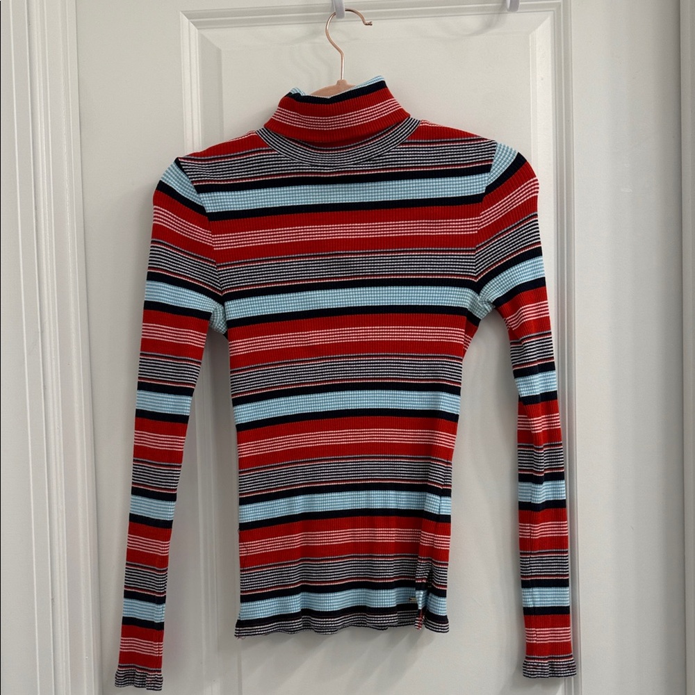 Tommy Hilfiger Red and Blue Striped Long Sleeve Top